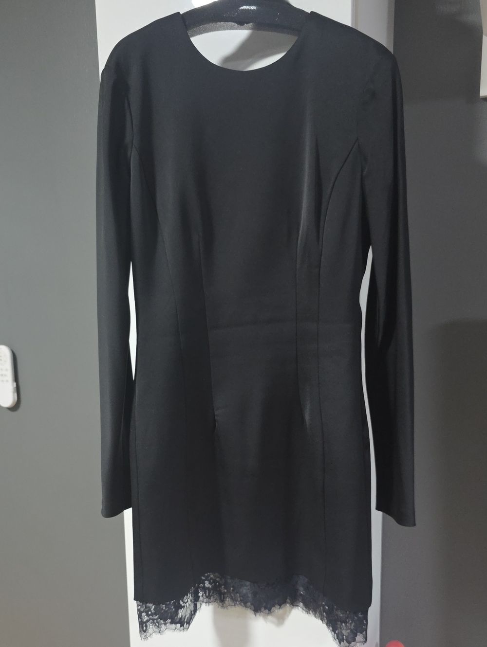 Mango Black Long-Sleeve Lace-Hem Dress